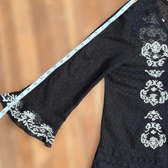 Free People Women's Black Jocelyn Pleated Dot Ruffle Lace Tunic Size Small - Picture 13 of 16